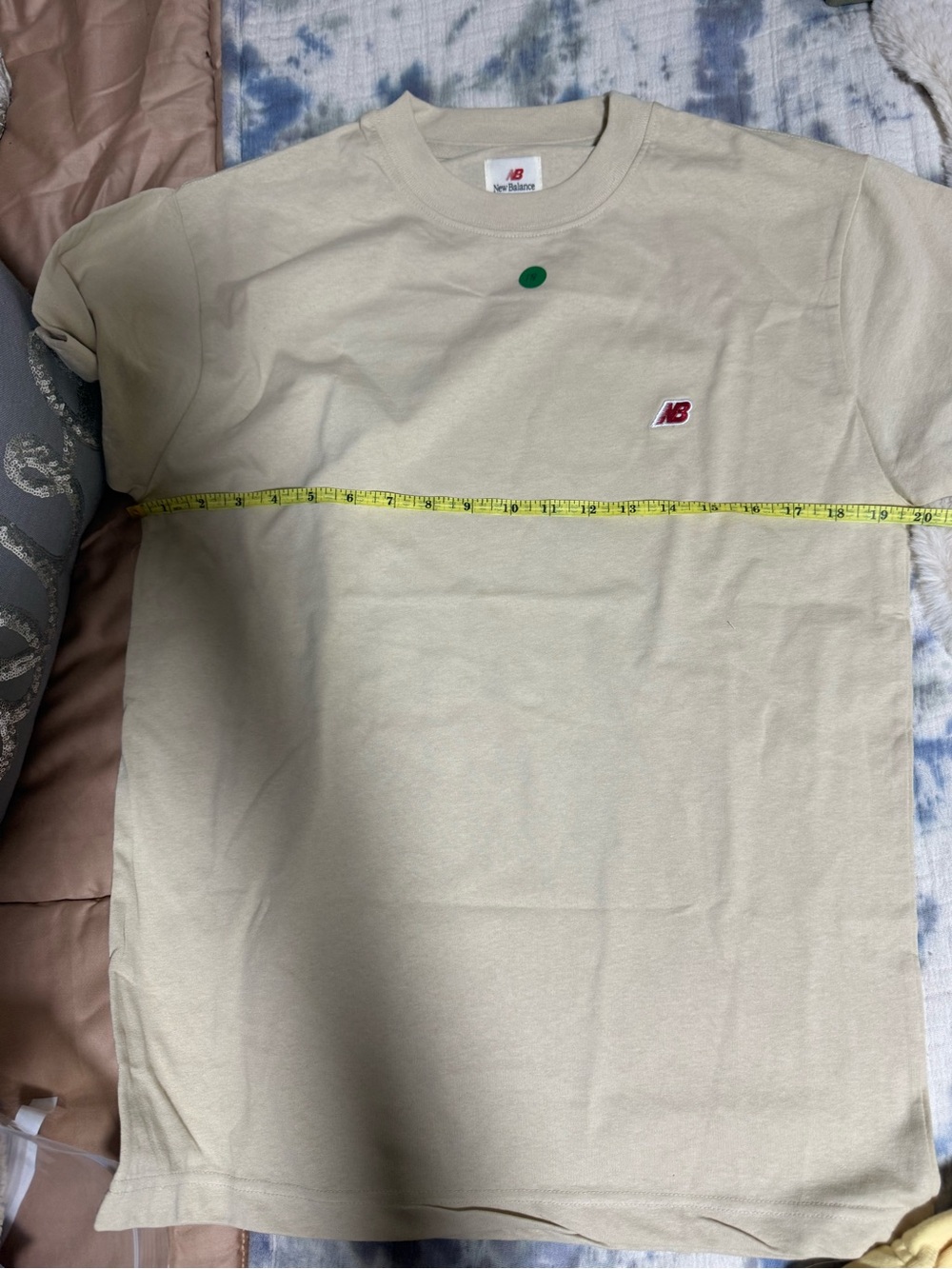 New Balance Men Cream Short Sleeve Tee with Red NB Logo